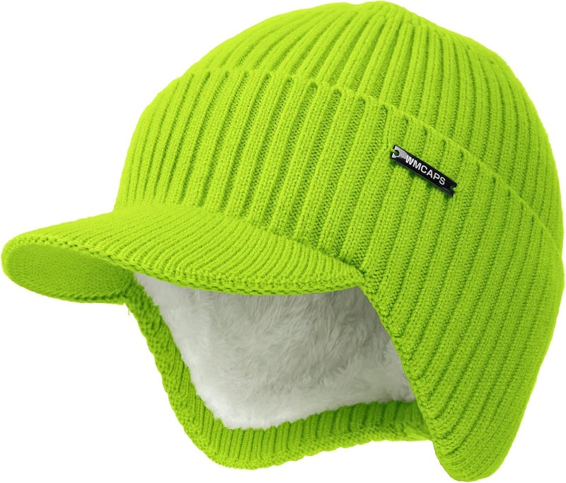 Wmcaps Winter Beanie with Brim and Ear Flaps, Outdoor Warm Fleece Lined Knit Hat Stocking Caps for Men Women - Image 1